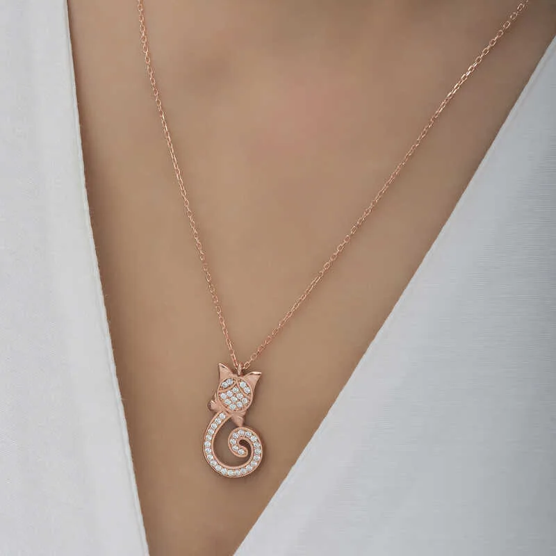 Gümüş Rose Kedi Kadın Kolye görsel 3