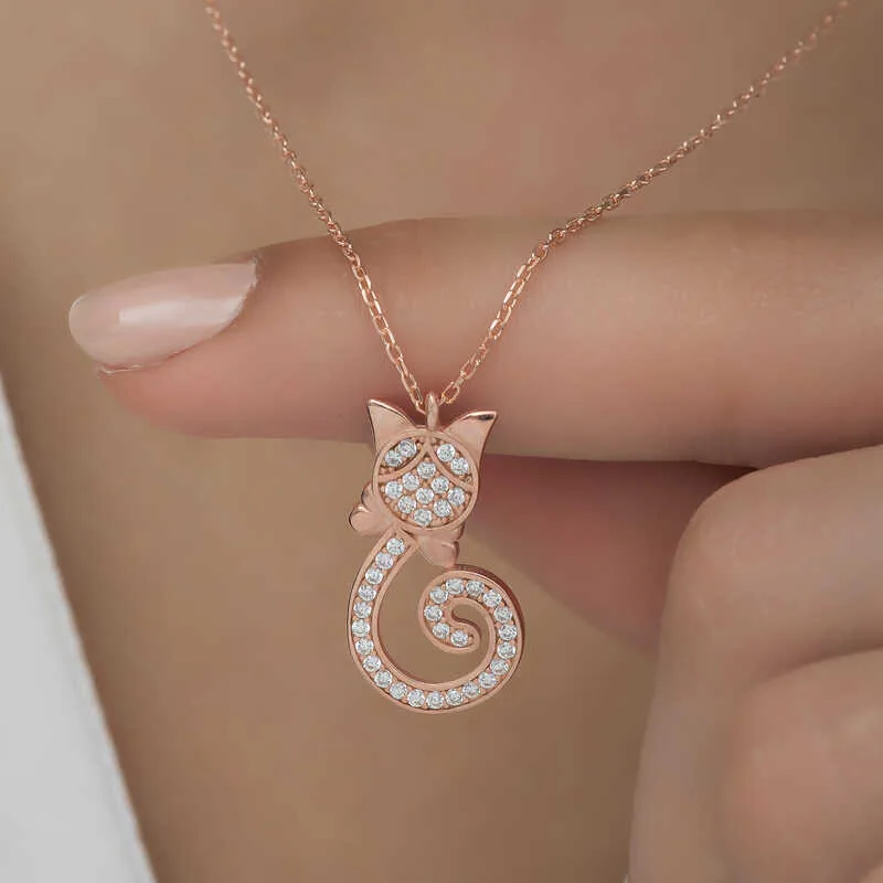 Gümüş Rose Kedi Kadın Kolye görsel 4