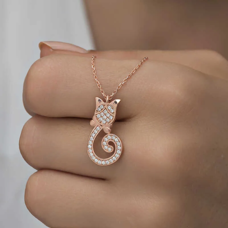 Gümüş Rose Kedi Kadın Kolye görsel 5