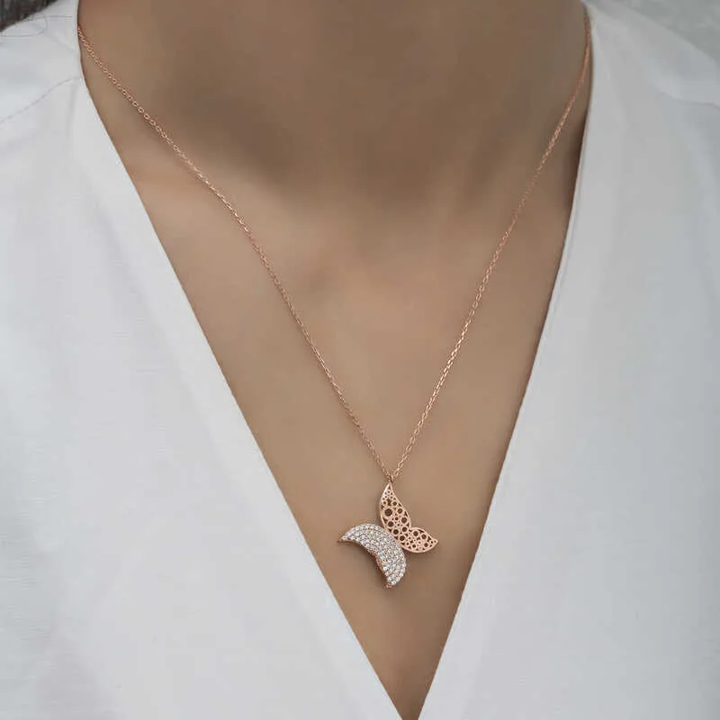 Gümüş Rose Kelebek Kadın Kolye görsel 2
