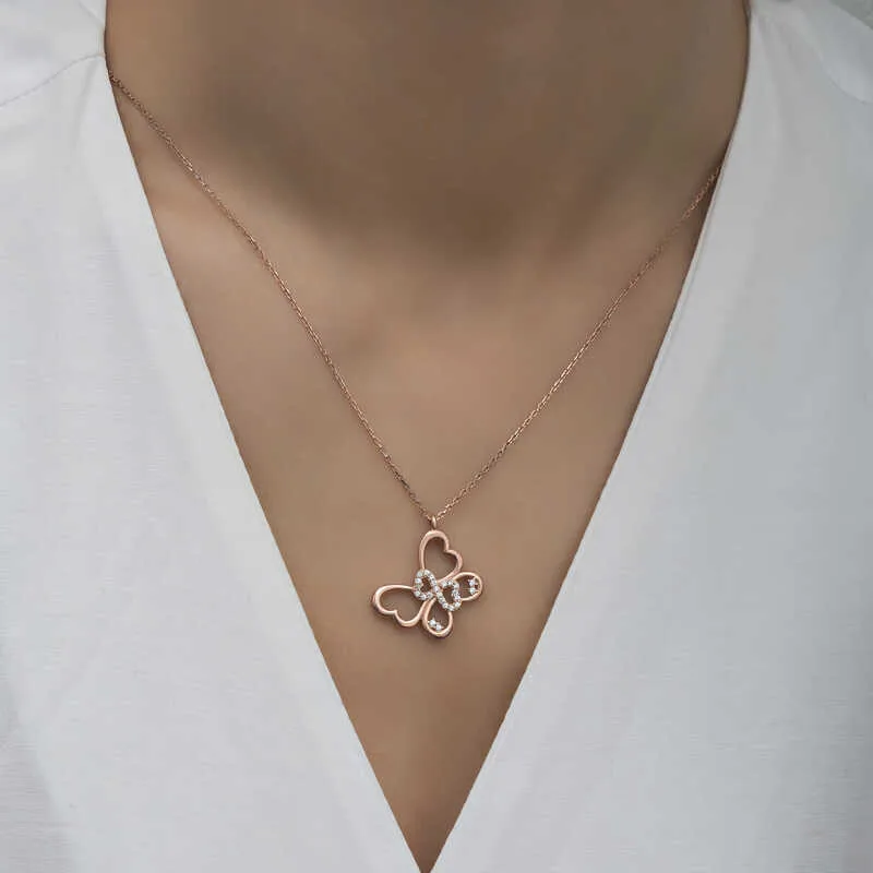 Gümüş Rose Sonsuzluk Kelebek Kadın Kolye görsel 2