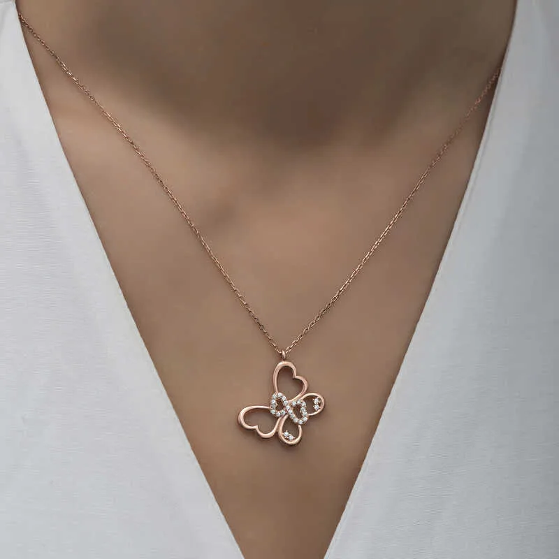 Gümüş Rose Sonsuzluk Kelebek Kadın Kolye görsel 3