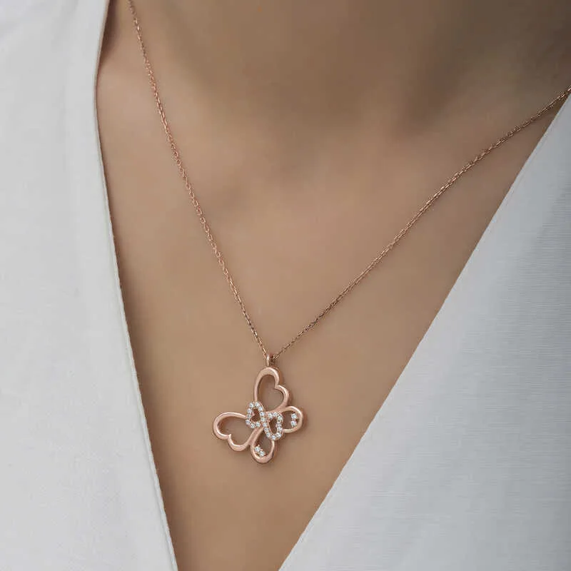 Gümüş Rose Sonsuzluk Kelebek Kadın Kolye görsel 4