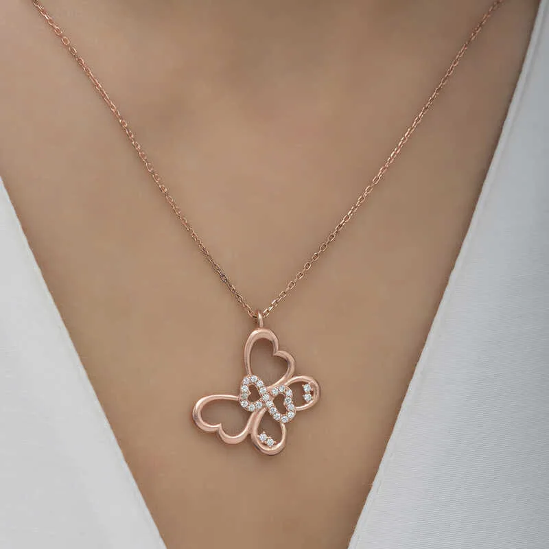 Gümüş Rose Sonsuzluk Kelebek Kadın Kolye görsel 5