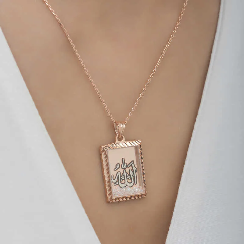 Gümüş Rose Allah Yazılı Kadın Kolye görsel 2