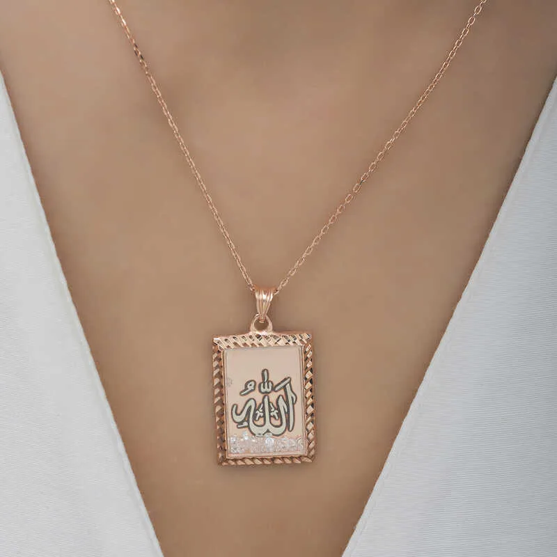 Gümüş Rose Allah Yazılı Kadın Kolye görsel 3