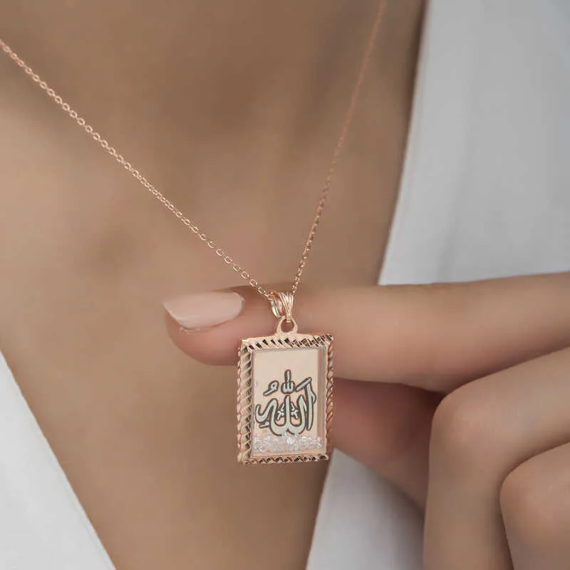 Gümüş Rose Allah Yazılı Kadın Kolye görsel 4
