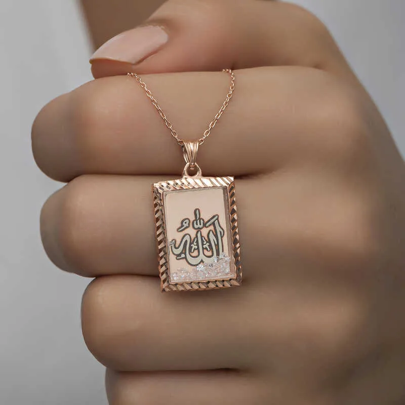 Gümüş Rose Allah Yazılı Kadın Kolye görsel 5