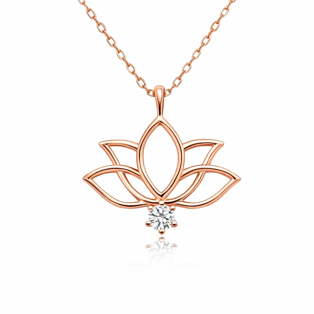 Gümüş Rose Lotus Çiçeği Kadın Kolye görsel 1
