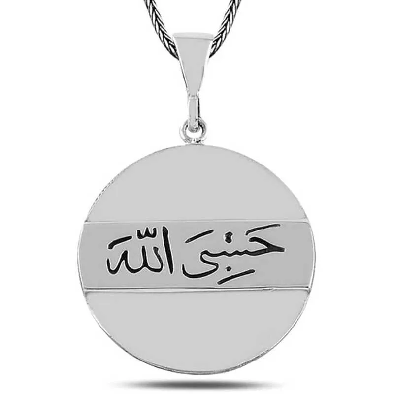 Gümüş Arapça Hasbiyallah Yazılı Kolye görsel 1