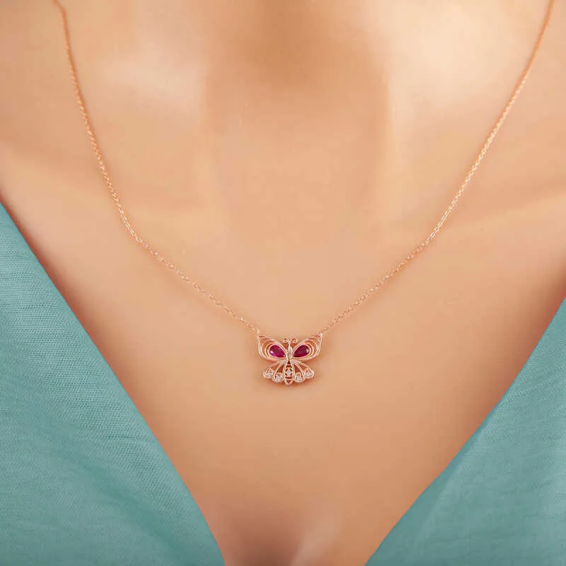 Gümüş Rose Kelebek Kadın Kolye görsel 2