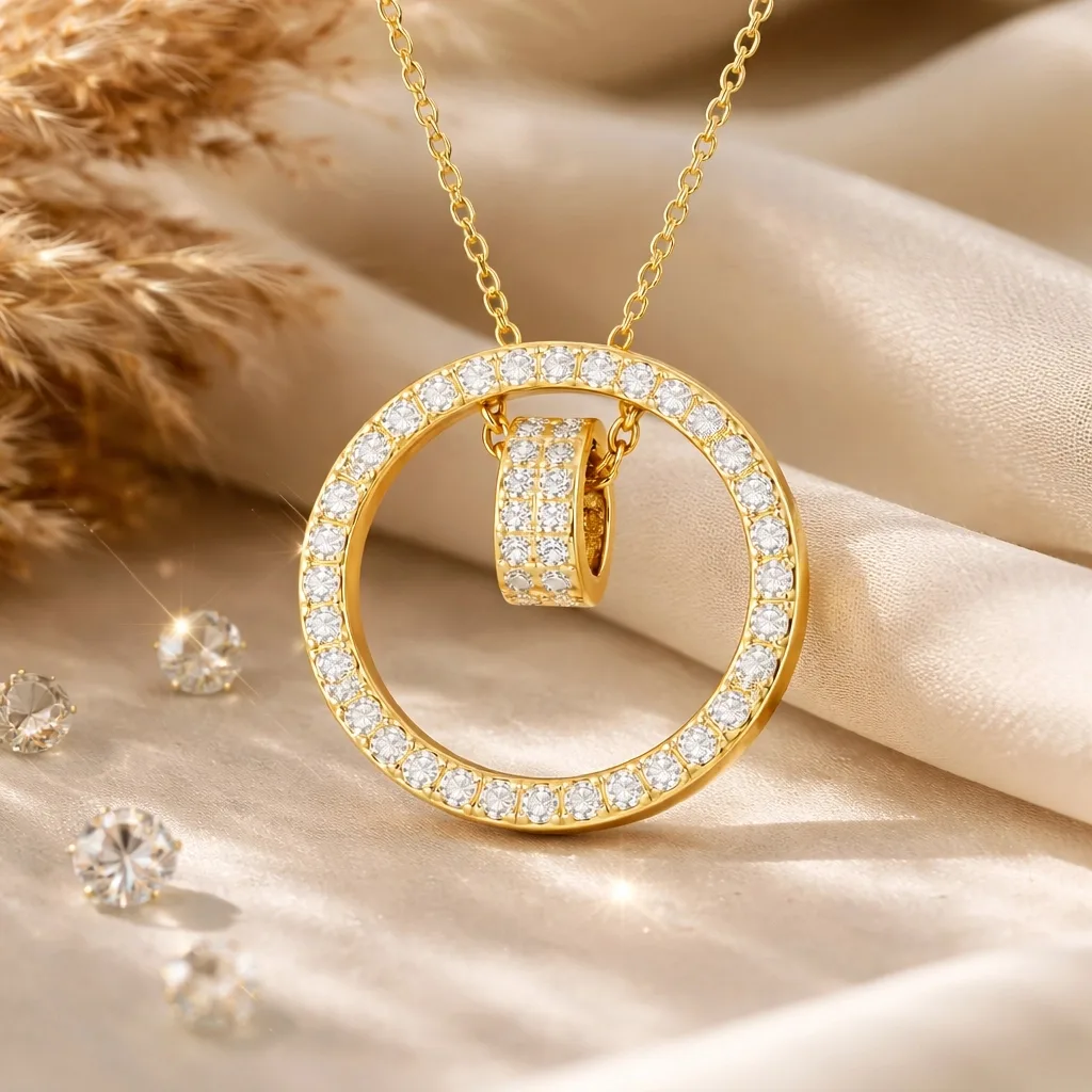 Gümüş Gold İç İçe Geçmiş Halka Kadın Kolye görsel 2