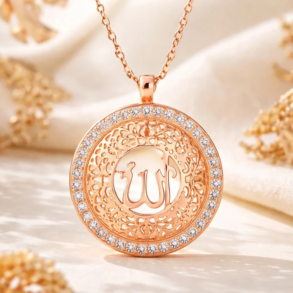 Gümüş Rose Allah Yazılı Kadın Kolye görsel 2
