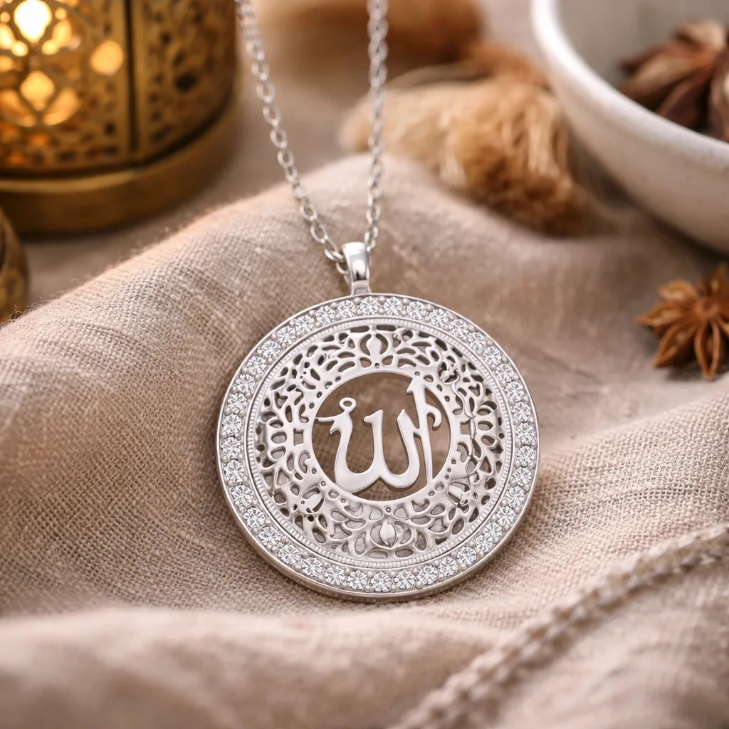 Gümüş Allah Yazılı Kadın Kolye görsel 2