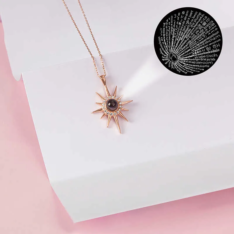Gümüş Rose 100 Dilde Seni Seviyorum Kutup Yıldızı Kadın Kolye görsel 1