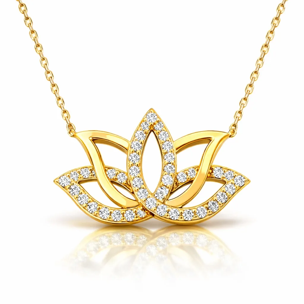 Gümüş Gold Lotus Çiçeği Kadın Kolye görsel 1