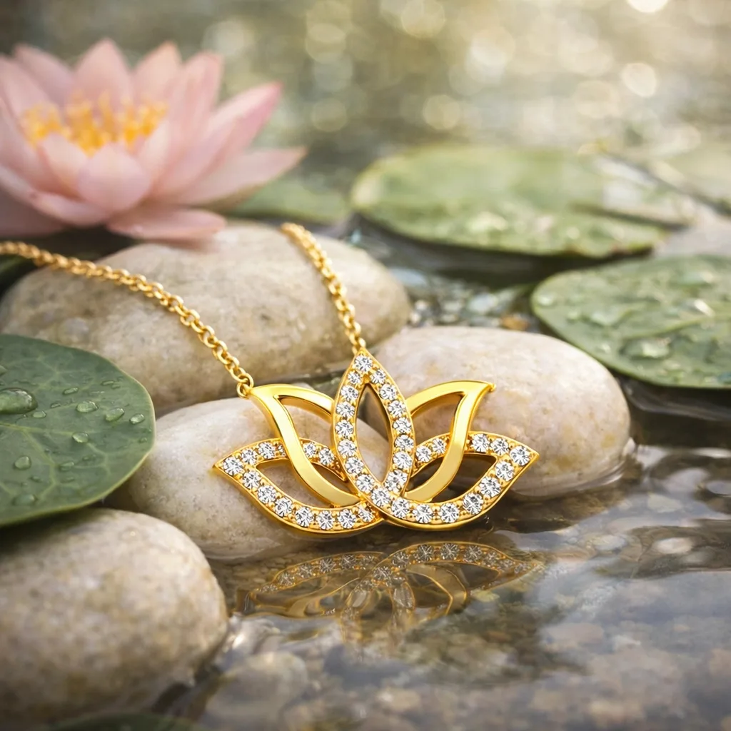 Gümüş Gold Lotus Çiçeği Kadın Kolye görsel 2