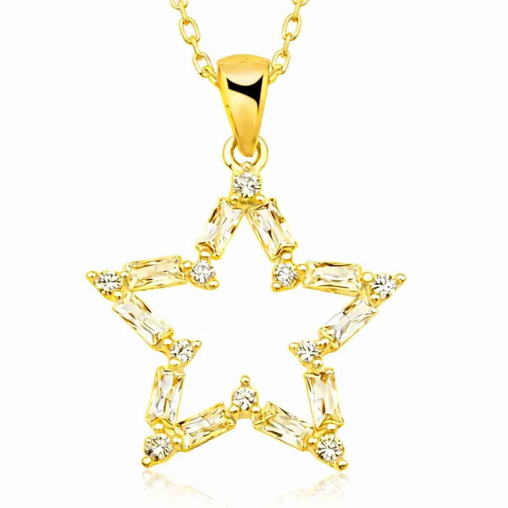 Gümüş Gold Baget Taşlı Yıldız Kadın Kolye görsel 1