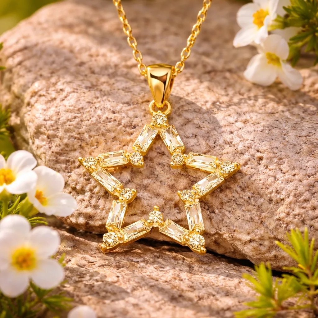Gümüş Gold Baget Taşlı Yıldız Kadın Kolye görsel 2