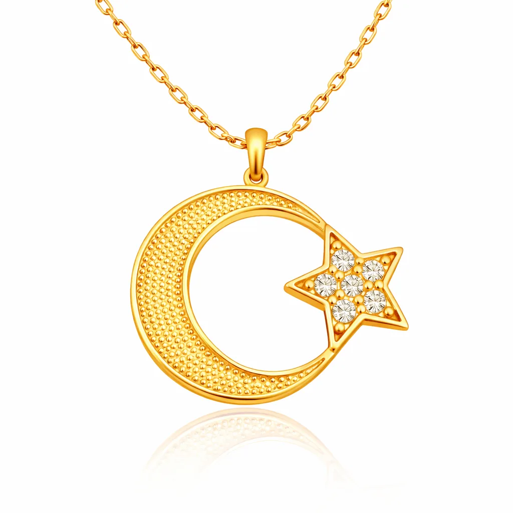 Gümüş Gold Ay Yıldız Kadın Kolye görsel 1