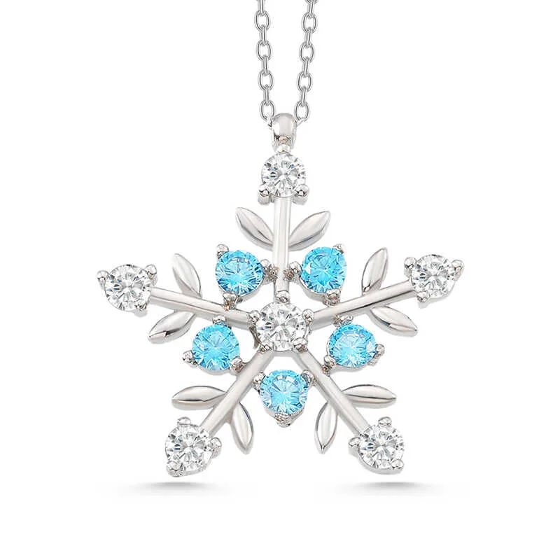 Gümüş Aquamarine Taşlı Kar Tanesi Kadın Kolye görsel 2