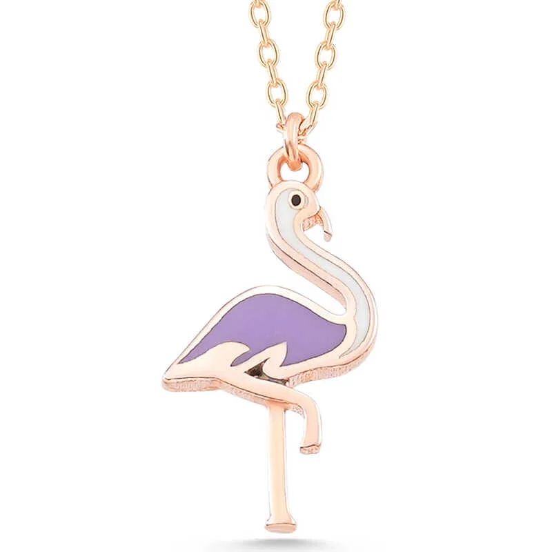 Gümüş Rose Flamingo Kadın Kolye görsel 1