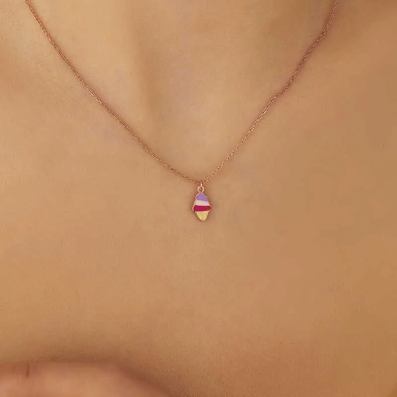 Gümüş Rose Renkli Dondurma Kadın kolye görsel 2