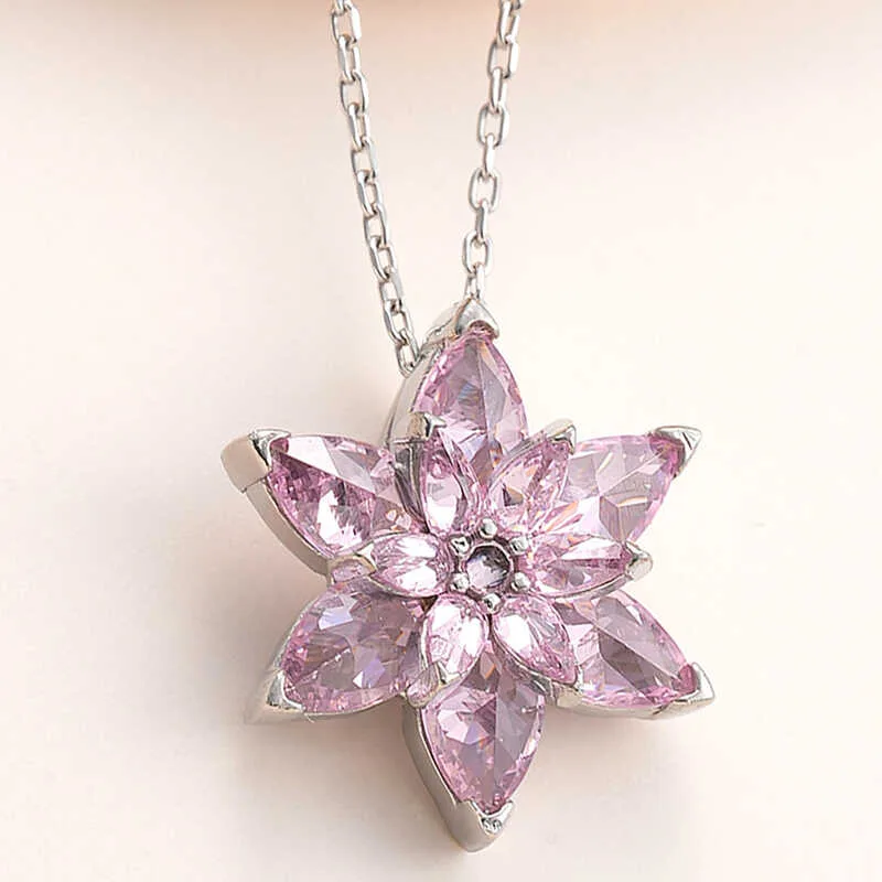 Gümüş Pembe Lotus Çiçeği Kolye görsel 1
