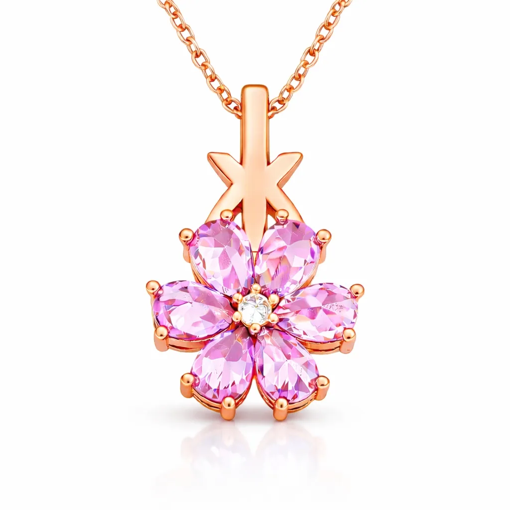 Gümüş Rose Pembe Sevgi Çiçeği Kadın Kolye görsel 1