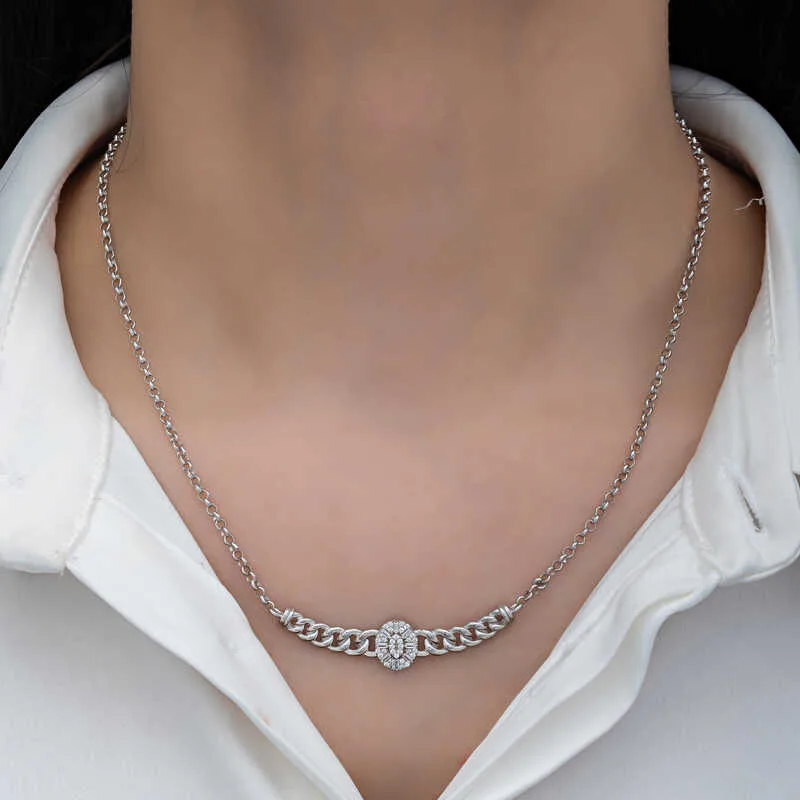 Gümüş Gurmet Zincirli Oval Baget Taşlı Kadın Kolye görsel 3