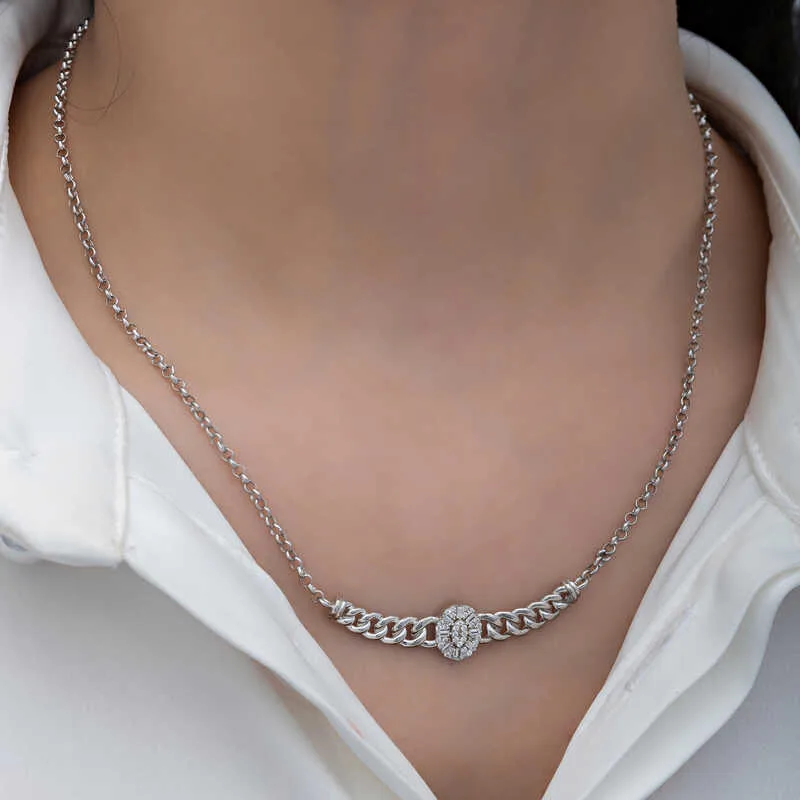 Gümüş Gurmet Zincirli Oval Baget Taşlı Kadın Kolye görsel 4