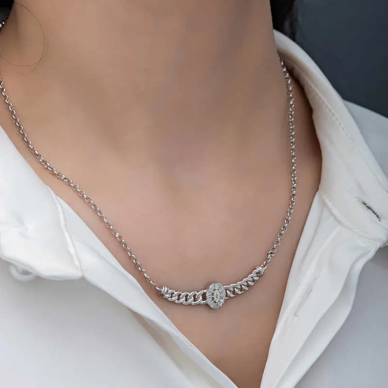 Gümüş Gurmet Zincirli Oval Baget Taşlı Kadın Kolye görsel 5