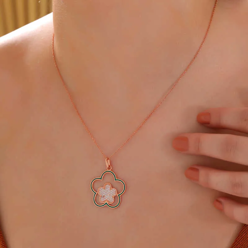 Gümüş Rose Çiçek Desenli Kadın Kolye görsel 2