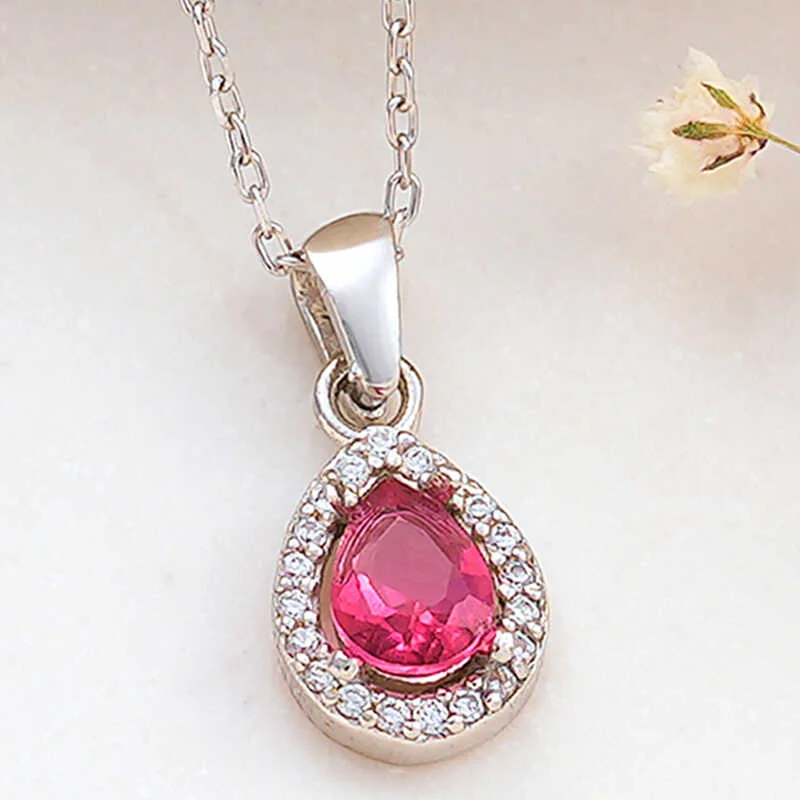 Gümüş Pembe Damla Zirkon Taşlı Kadın Kolye görsel 1