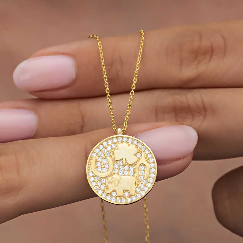 Gümüş Gold Fil Motifli Şans Kadın Kolye görsel 1