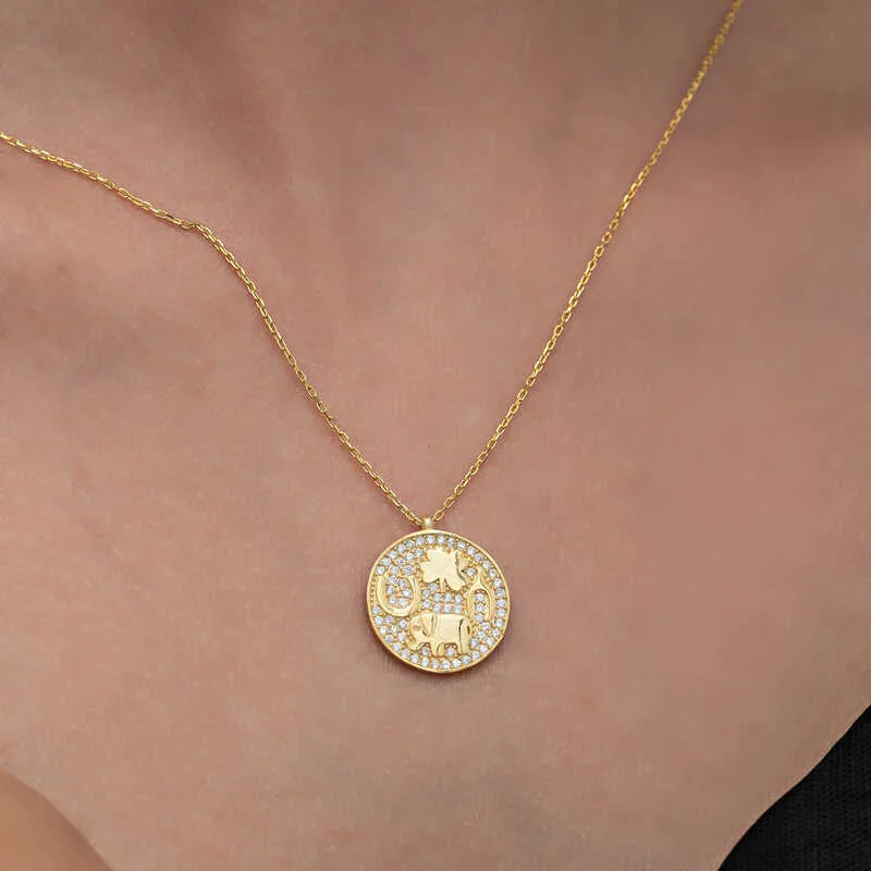 Gümüş Gold Fil Motifli Şans Kadın Kolye görsel 3