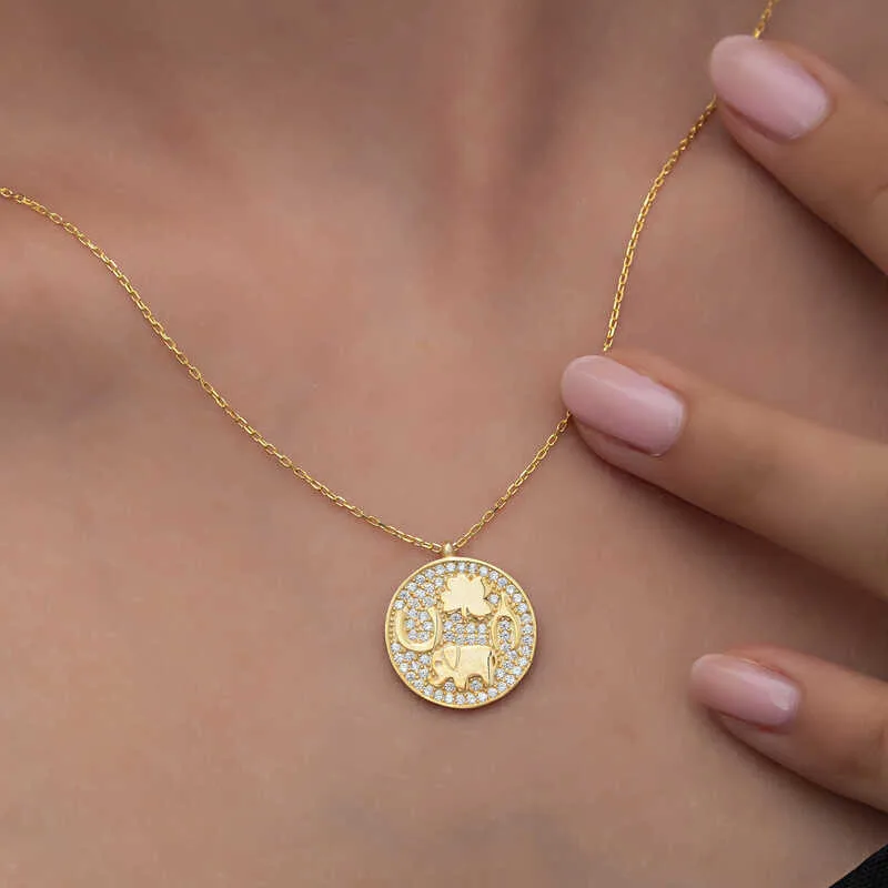 Gümüş Gold Fil Motifli Şans Kadın Kolye görsel 4