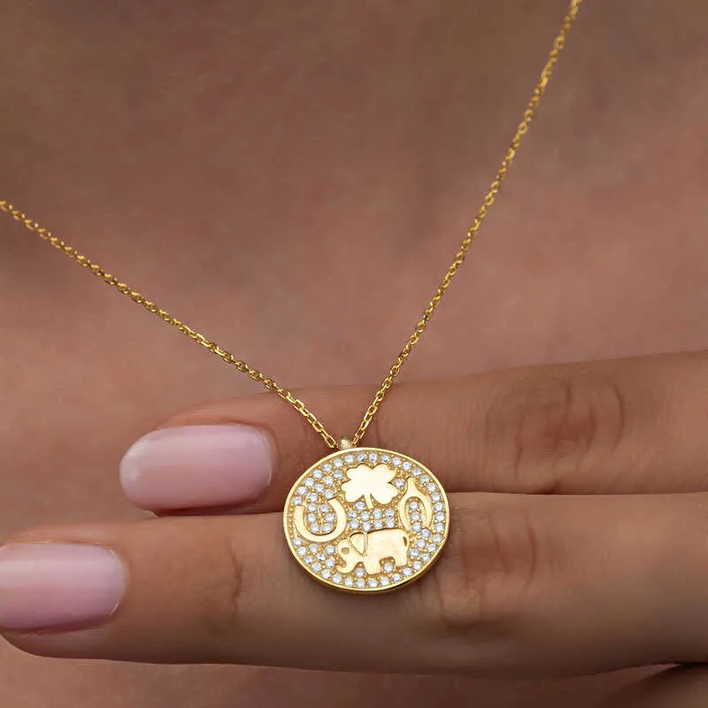Gümüş Gold Fil Motifli Şans Kadın Kolye görsel 5
