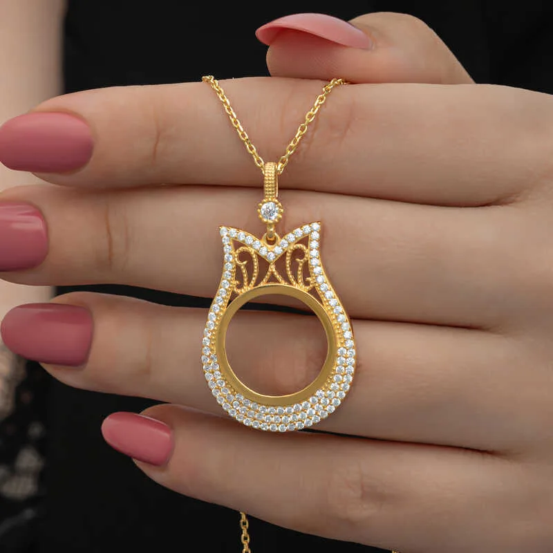 Gümüş Gold Kaplama Çeyrek Altın Takılabilen Kadın Kolye görsel 1