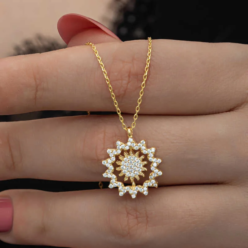 Gümüş Gold Güneş Kadın Kolye görsel 1