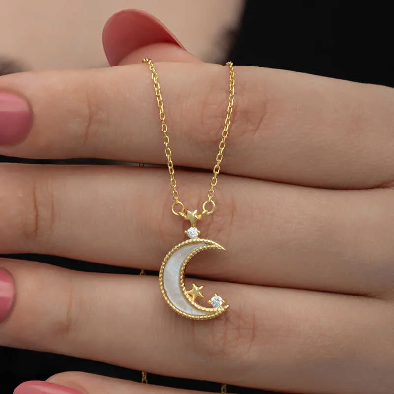 Gümüş Gold Ay Yıldız Kadın Kolye görsel 1