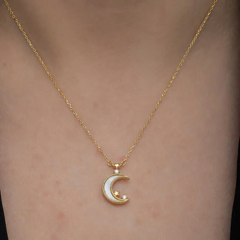 Gümüş Gold Ay Yıldız Kadın Kolye görsel 5