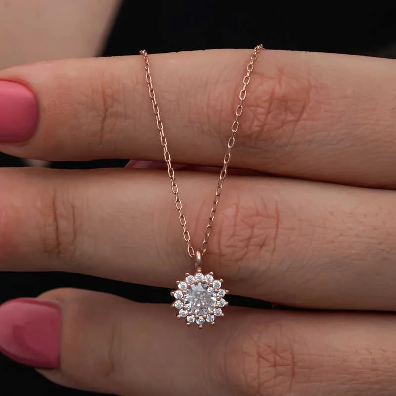 Gümüş Rose Minimal Yuvarlak Anturaj Kadın Kolye görsel 2