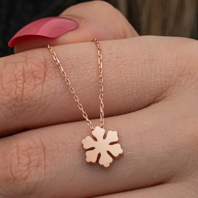 Gümüş Rose Minimal Kar Tanesi Kadın Kolye görsel 1