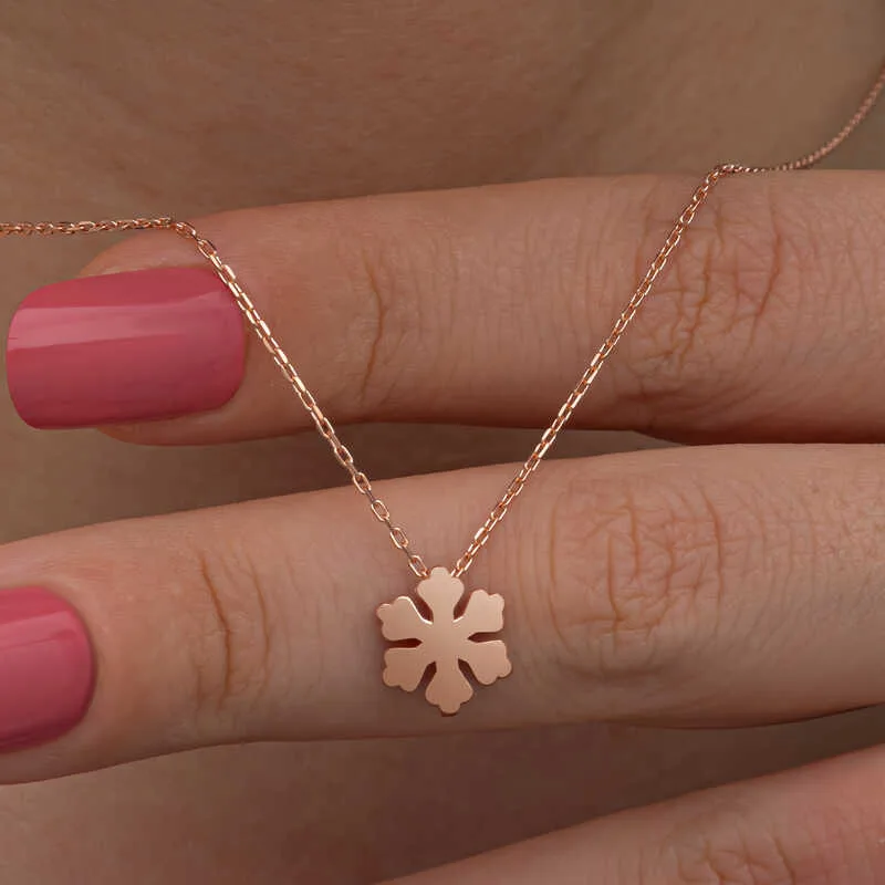 Gümüş Rose Minimal Kar Tanesi Kadın Kolye görsel 2