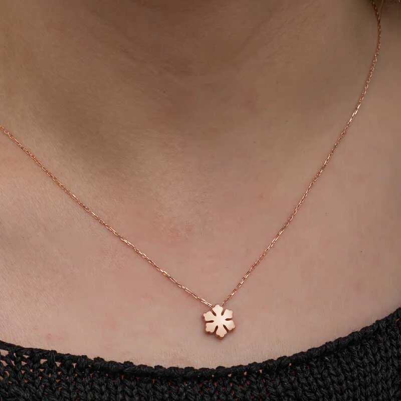 Gümüş Rose Minimal Kar Tanesi Kadın Kolye görsel 4