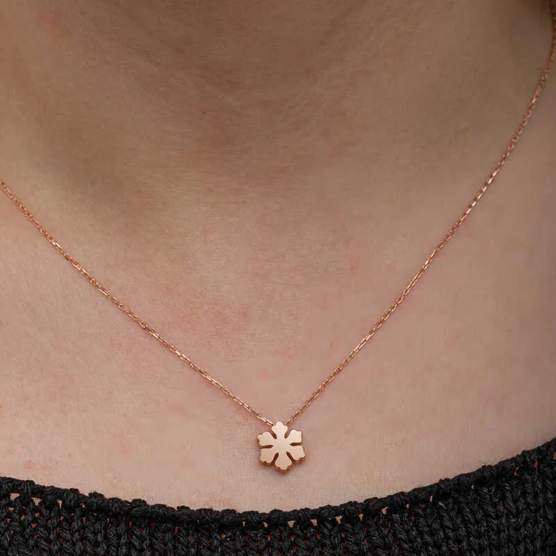 Gümüş Rose Minimal Kar Tanesi Kadın Kolye görsel 5