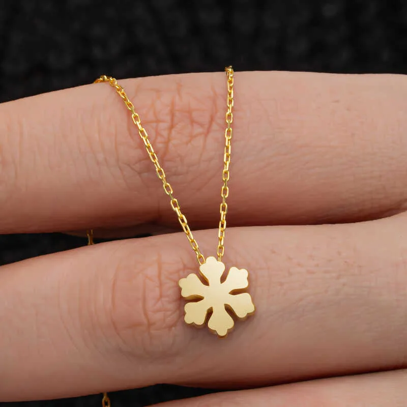 Gümüş Gold Minimal Kar Tanesi Kadın Kolye görsel 1