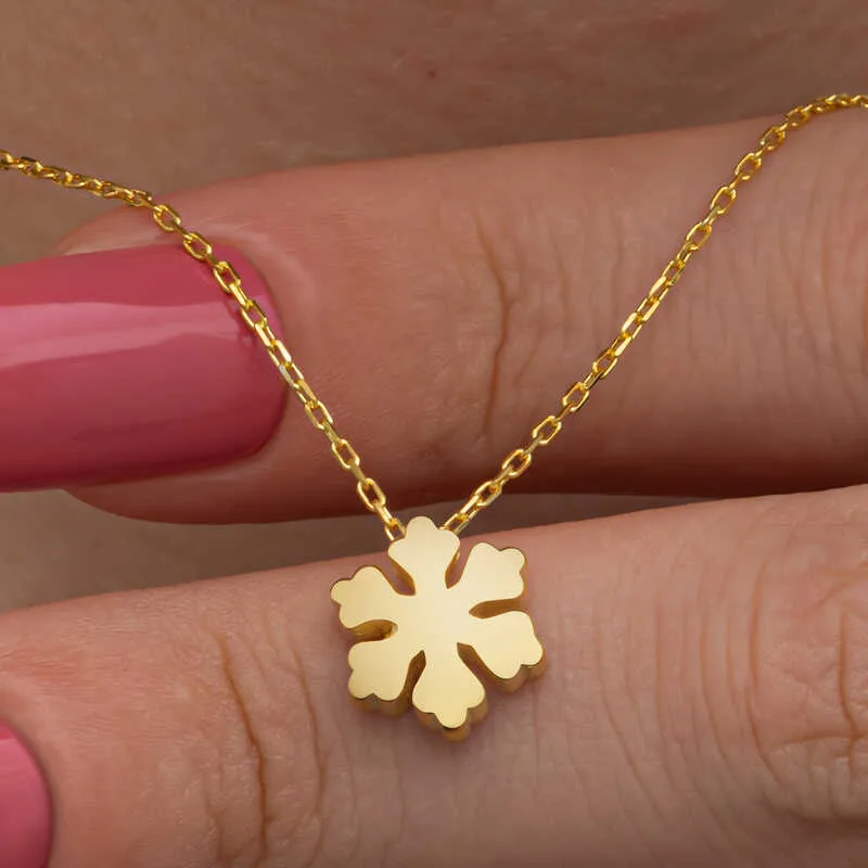 Gümüş Gold Minimal Kar Tanesi Kadın Kolye görsel 2
