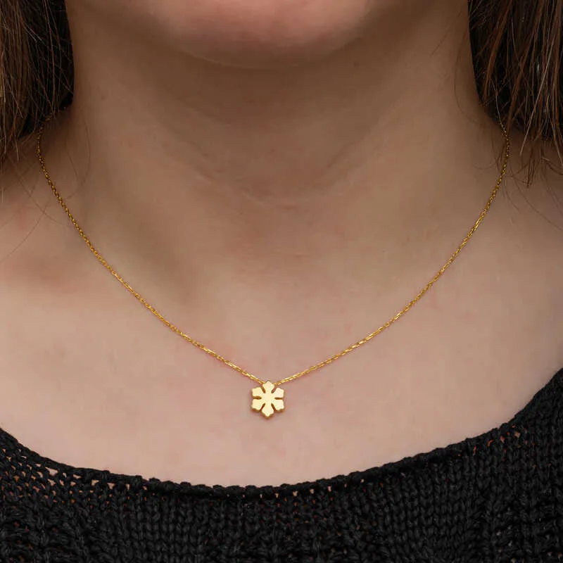Gümüş Gold Minimal Kar Tanesi Kadın Kolye görsel 3